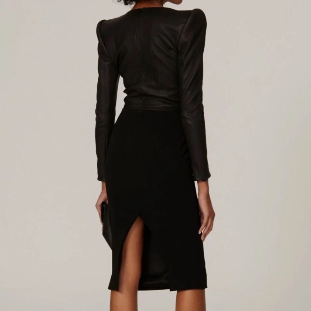 Sergio Hudson Leather Mixed Media Cutout Dress in Black‎ Size 10 - Picture 6 of 15